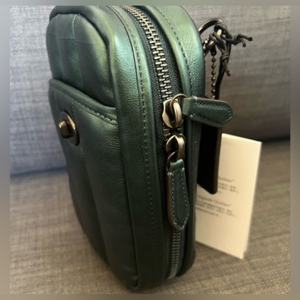Coach Metallic Green Tall Camera Bag W/ Quilting Hard To Find NWT MSRP: $325.00 - Picture 9 of 16